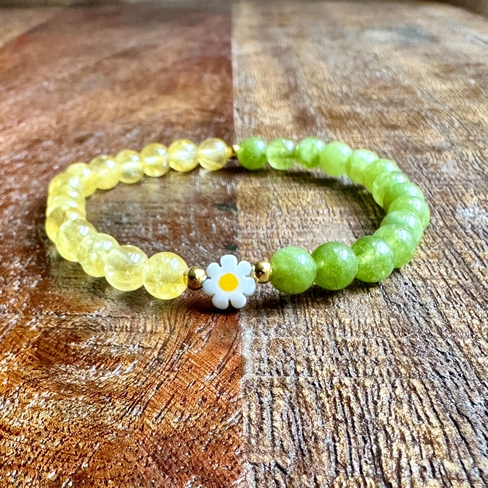 Happy Daisy Crystal Bead Bracelet Gold Yellow Green Peridot Citrine Chrysolite